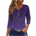 thumbnail image 2 of Sevevn Women's Fashion Sequin Printed 3/4 Sleeve Blouse V Neck Casual Tops Purple XXL Family Gifts, 2 of 5