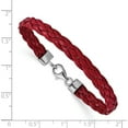 thumbnail image 4 of Sterling Silver Rhodium Plated Red Braided Leather 7In Bracelet (7 X 8) Made In Italy qg1847-7, 4 of 5