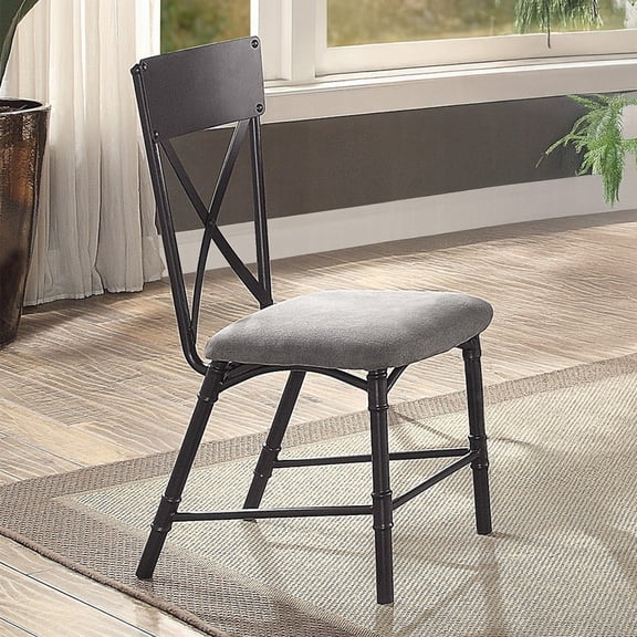 Set of 2 Side Chairs with Seat Cushion, Gray and Sandy Black