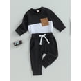 thumbnail image 3 of Bagilaanoe 2Pcs Toddler Baby Boy Long Pants Set Contrast Color Long Sleeve Sweatshirt Pullover Tops + Drawstring Sweatpants 6M 12M 18M 24M 3T Kids Casual Sweatsuits, 3 of 8