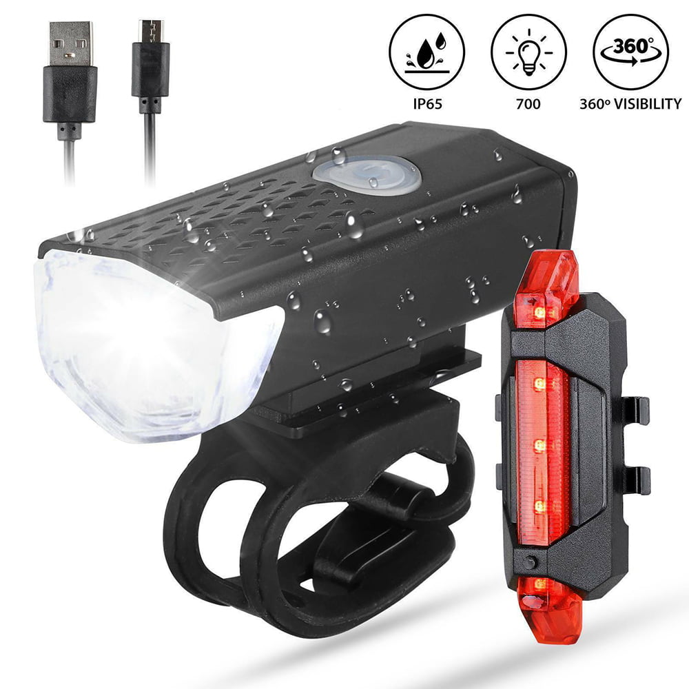 Details about   Bike LED Front Rear Light Set USB Rechargeable Bicycle Headlight Taillight IP65 