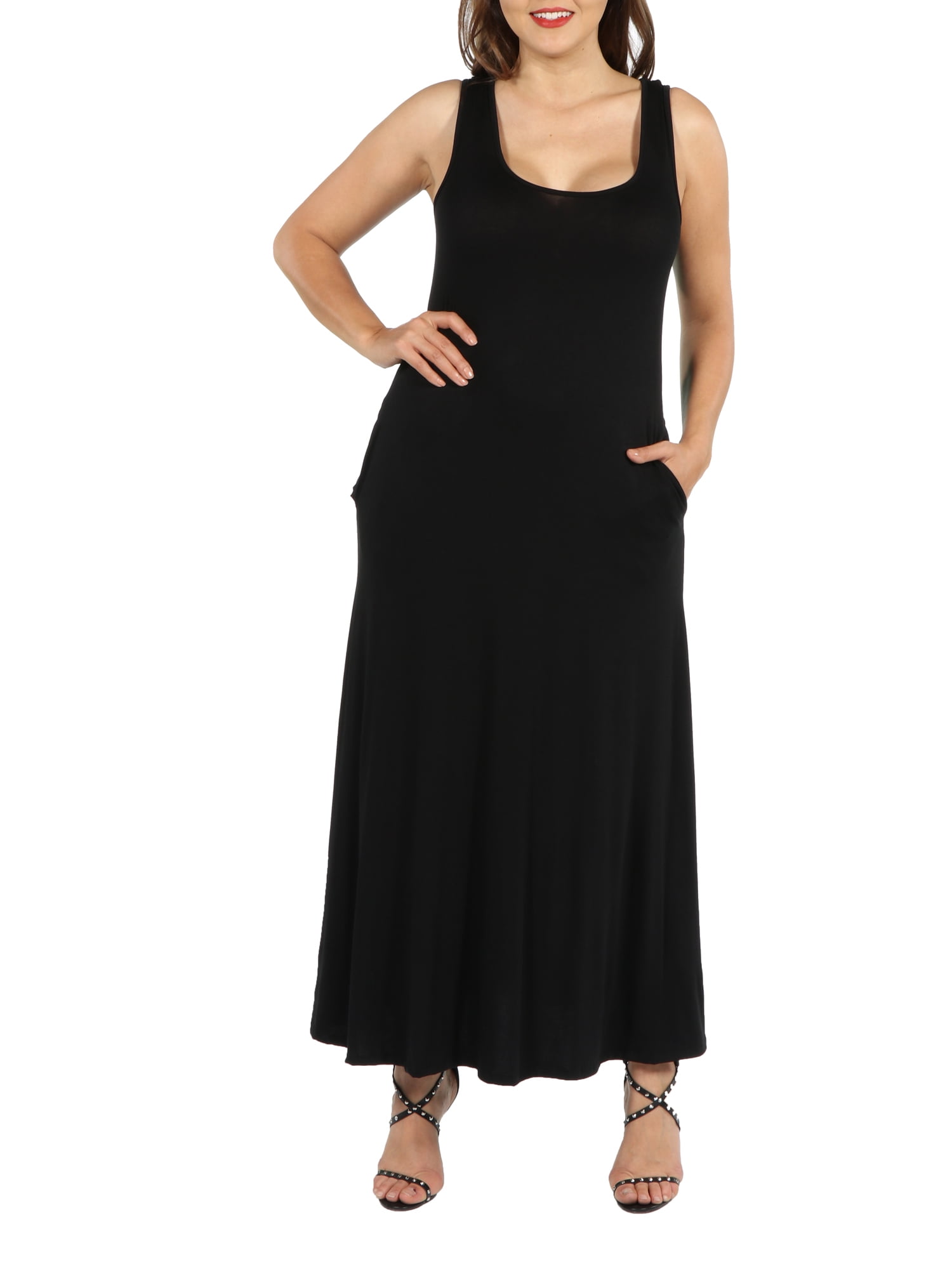 24Seven Comfort Apparel Marion Sleeveless Plus Size Maxi Dress ...