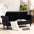 thumbnail image 2 of Black PU Storage Bench | With rolled arms and soft pressure hinges, suitable for bedroom or fireplace side, 2 of 3
