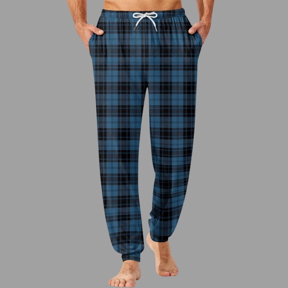 Yaoyar Men's Plaid Drawstring Elastic Waist Pajama Pants, Tapered Cuffed Lounge Bottoms with Side Pockets for Modern Home Style
