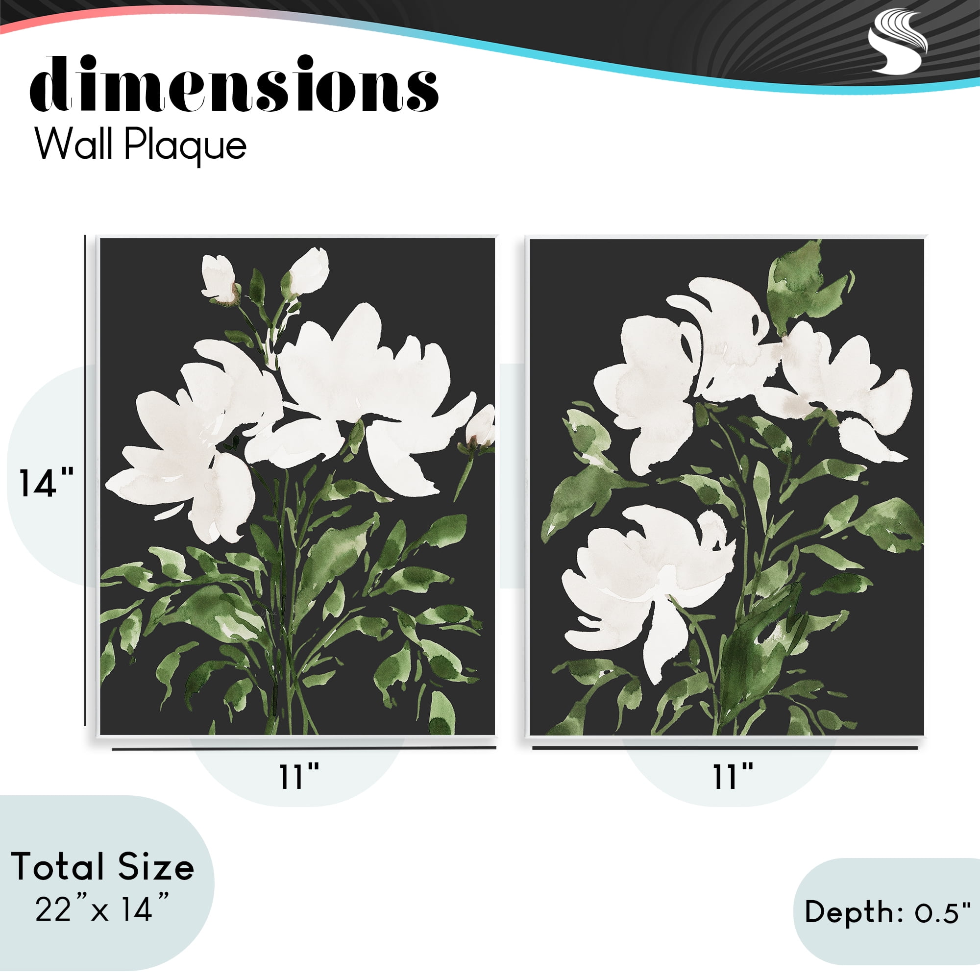 Stupell Industries White On Black Blooms 2 Piece Wall Plaque Art Set, design by Lucille Price