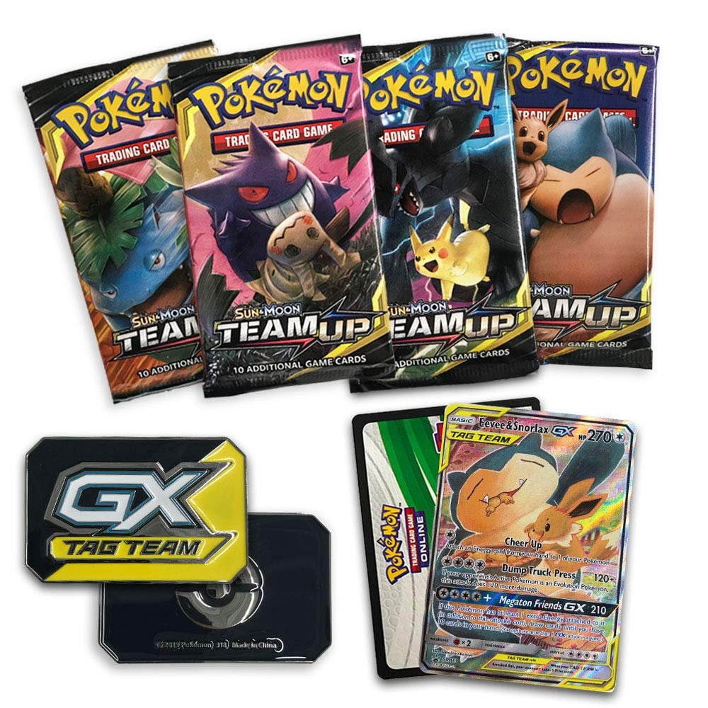 Pokemon TCG: Sun & Moon Team Up Collector's Tin Containing 4 Booster Packs and Featuring A Foil Eevee & Snorlax GX Card