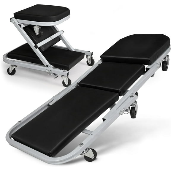 SLSRFD Garage Creeper Seats on Wheels, Length 40" 330 lbs Capacity 2 in 1 Folding Mechanic Creeper Garage Stool Lay Down or Sit (Gray)