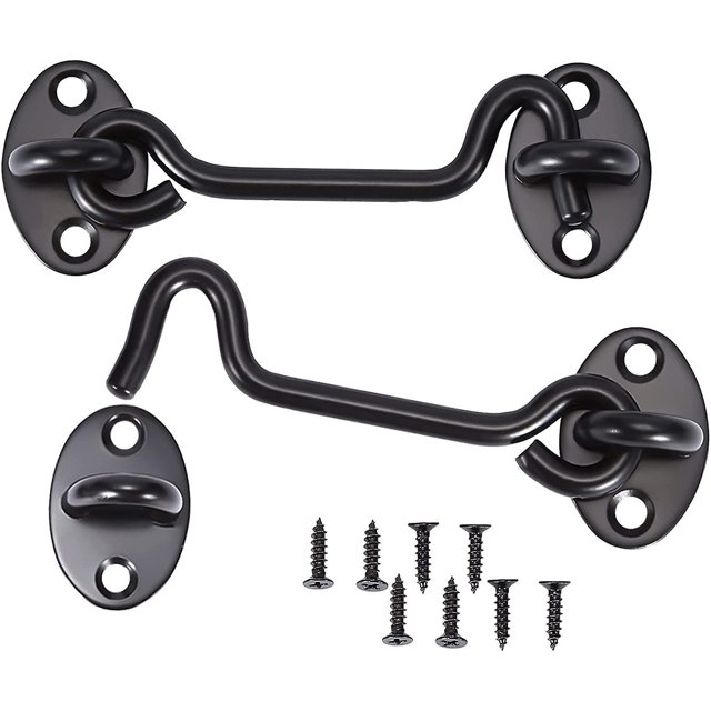 Gancho de cabina Gancho para cerrar puerta de 2 piezas, cerradura de gancho de puerta de acero inoxidable negro, con tornillos de montaje, para ventana, puerta de granero, puerto