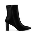 thumbnail image 3 of BLISSFUL STEP Women's Side Zip Pointed Toe Block Heels Ankle Boots Black 7, 3 of 6