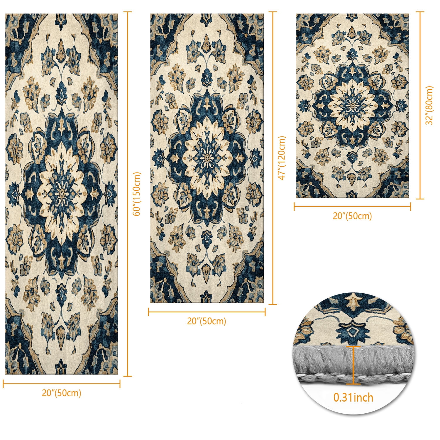 3 Piece Kitchen Rug Set, Non-Slip And Washable, Abstract Pattern Kitchen Hallway Rug, Soft And Comfortable, Suitable For Sinks, Floors, Entrances, Hallways and Bathrooms