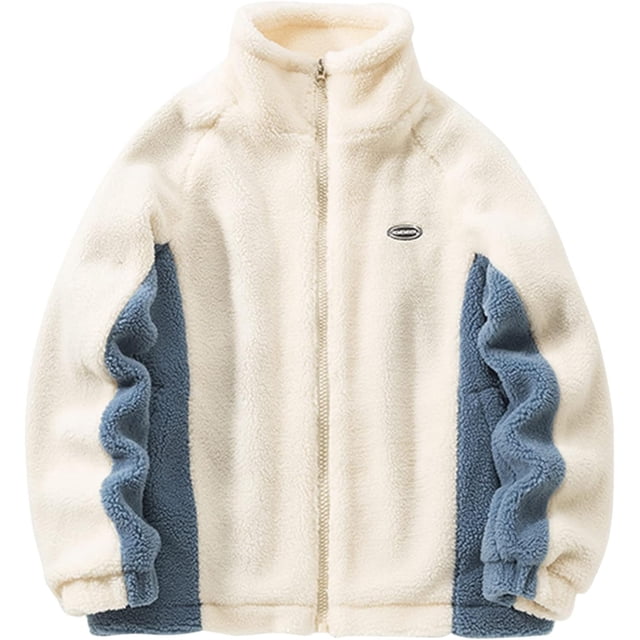 Aelfric Eden Suéter de gran tamaño con retazos de color para hombre Chaquetas Sherpa Chaquetas peludas de piel de oveja sintética con cremallera completa Abrigos cálidos y difusos