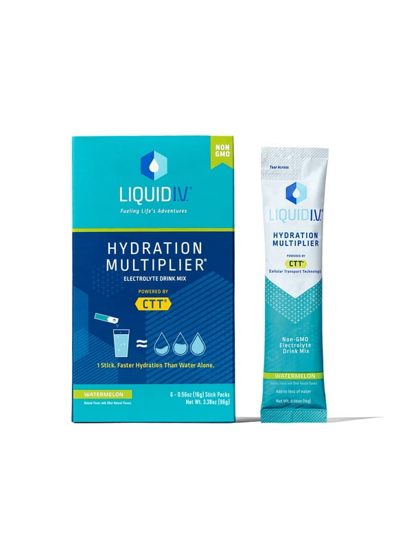 Liquid I.V. Hydration Multiplier Electrolyte Powder Packet Drink Mix, Watermelon, 6 Ct
