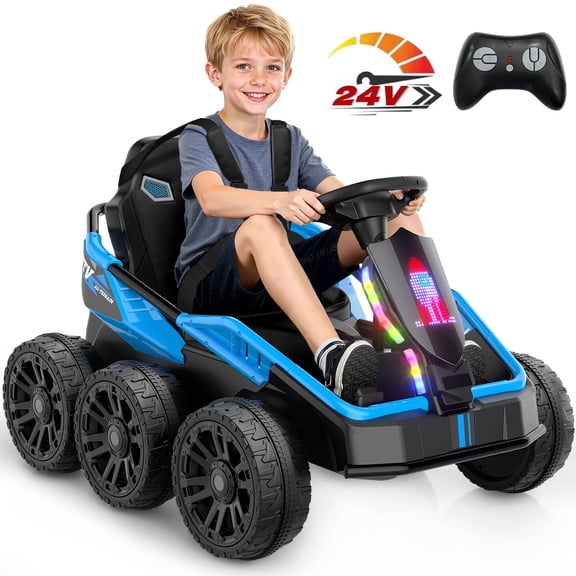 East doll 24 Volt Ride on Toys, Electric Ride on for Big Kids, 6 Wheels Kids UTV with Remote Control, Music, Blue Ride on Cars for Age 3