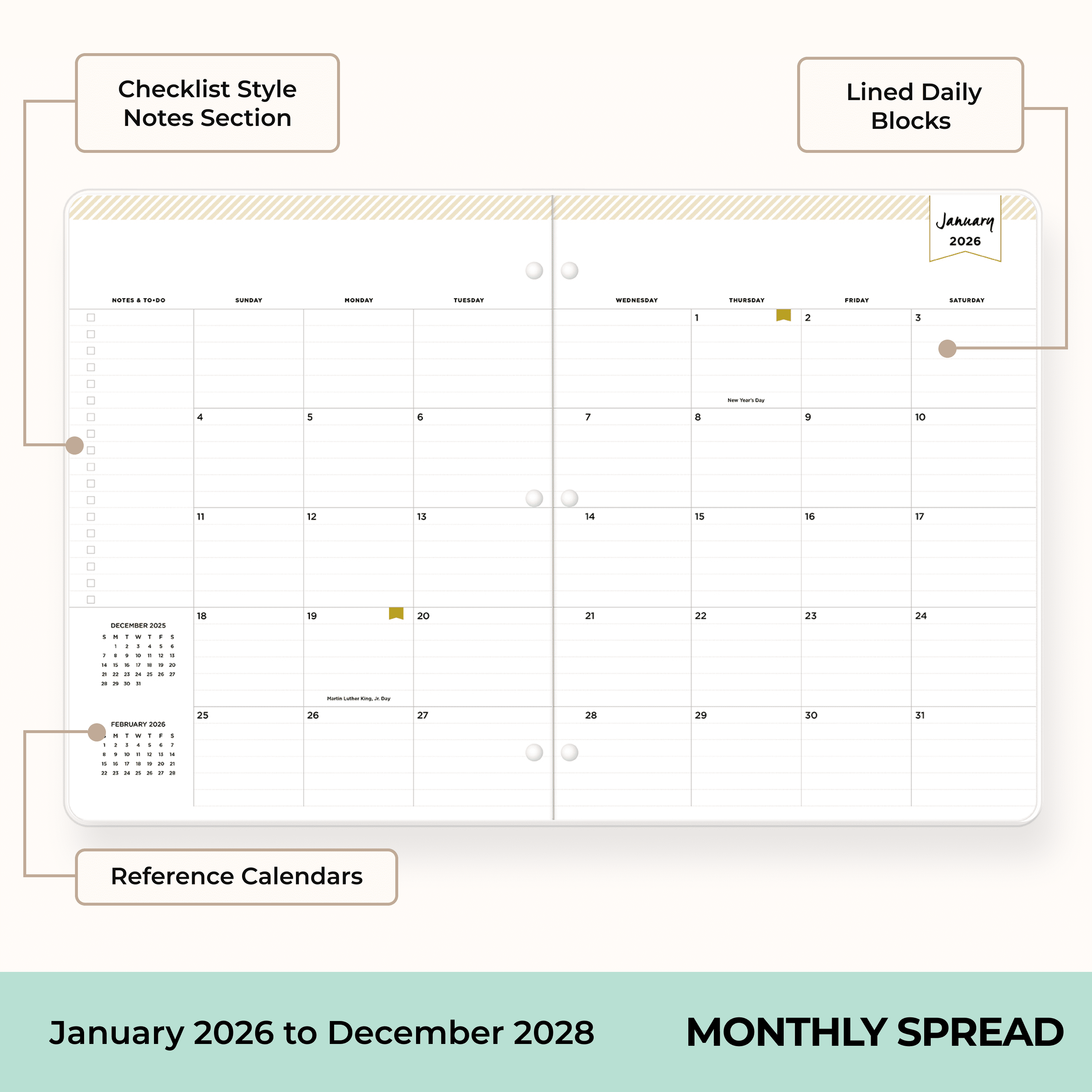 Blue Sky Day Designer 24 Month 2026 Monthly Planner Calendar