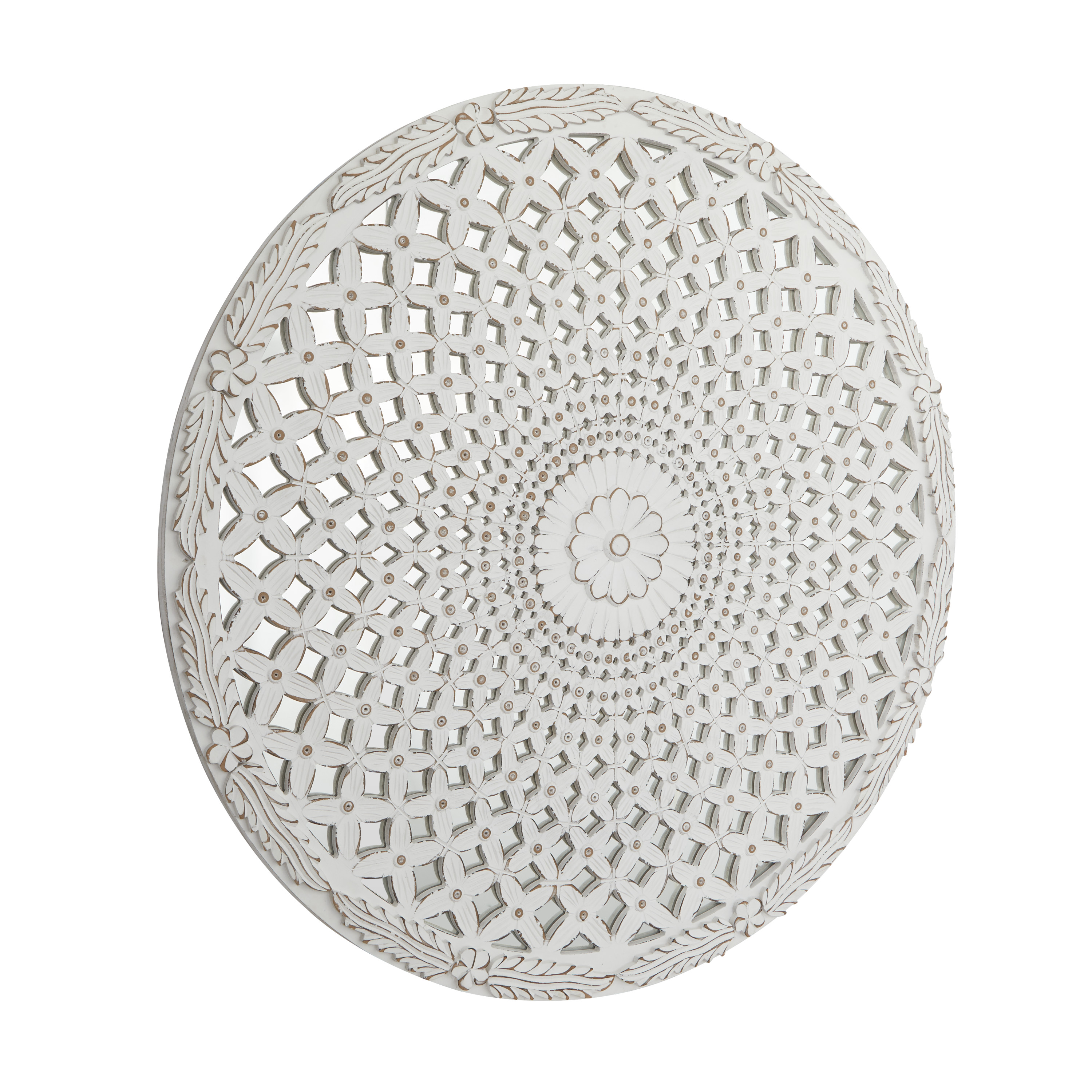 DecMode White Wooden Handmade Medallion Geometric Wall Decor