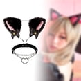 thumbnail image 2 of Juego de 2 diademas y collar de peluche para niñas Jinwen Gargantilla de cadena cintas para el pelo con orejas de gato, 2 of 8