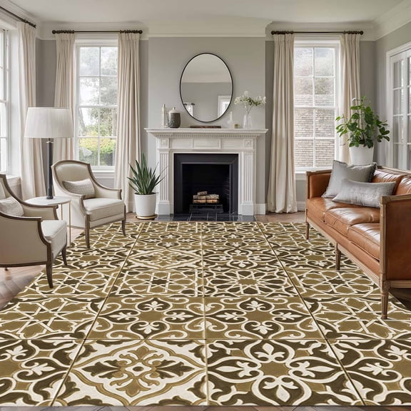 Large Area Rugs for Living Room Bedroom, Traditional Morocco 6'x9' Rug Washable Carpet Runner Indoor Outdoor, Vintage Abstract Geometric Art Brown Non Slip Floor Mats Rug for Kitchen, Playroom