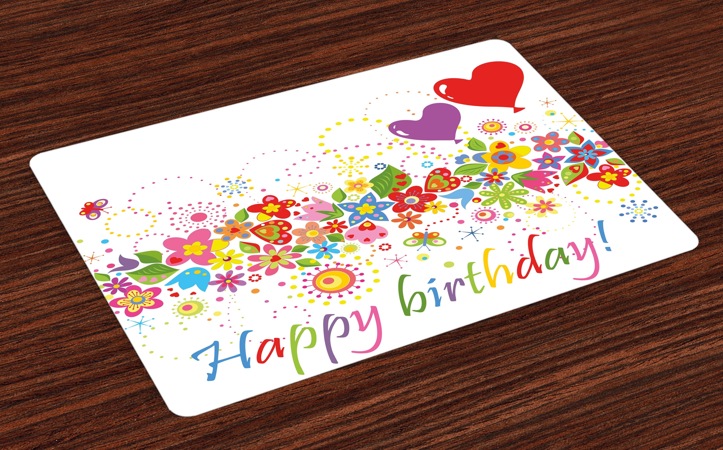 Birthday Placemats Set of 4 Happy Celebration on Colorful Flourishing
