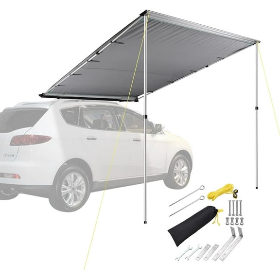 6.6x8.4Ft Car Side Awning SUV Truck Vehicle Awning Rooftop Pull Out Tent Shelter PU2000mm UV50  Shade SUV Outdoor Camping Travel Grey