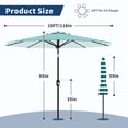 thumbnail image 4 of 10FT Outdoor Patio Umbrella with 8 Sturdy Ribs, Crank Lift and Push Button Tilt, UV Protection Waterproof Market Table Umbrella for Pool Deck Yard, Turquoise & White Stripes (Base NOT Included), 4 of 6