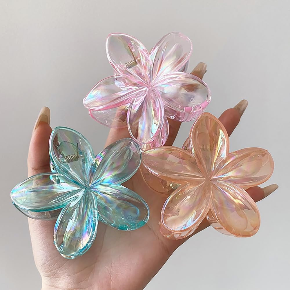 LinYooLi Hair Clip, 6PCS Colorful Clear Flower Claw Clips, Hawaiian Flower Hair Clips for Thick Hair, Beach Hair Accessories for Women and Girls