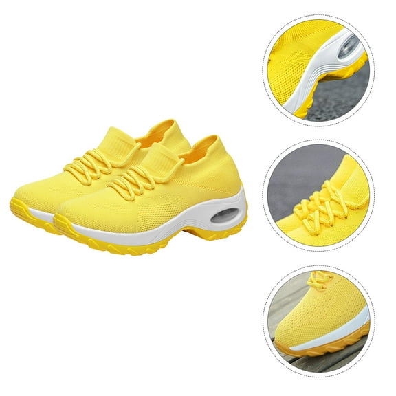 MLINS Flying Woven Women's Shoes Woman for Sneakers Trendy Yellow