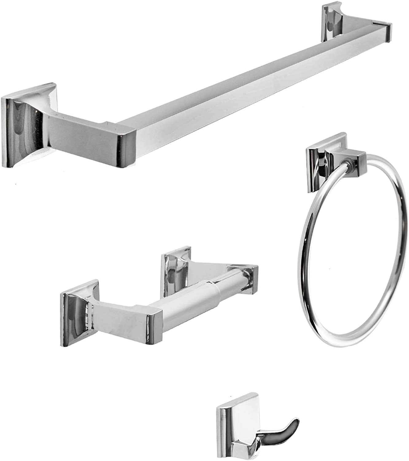 Polished Chrome 4-PCS Bathroom Hardware Set Accessory Towel Bar Ring Hook Holder 