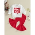 thumbnail image 2 of ZINTAOZT Toddler Baby Girl Christmas Bell Bottoms Outfit Santa Long Sleeve Sweatshirt Top Flare Pants Christmas Clothes, 2 of 8