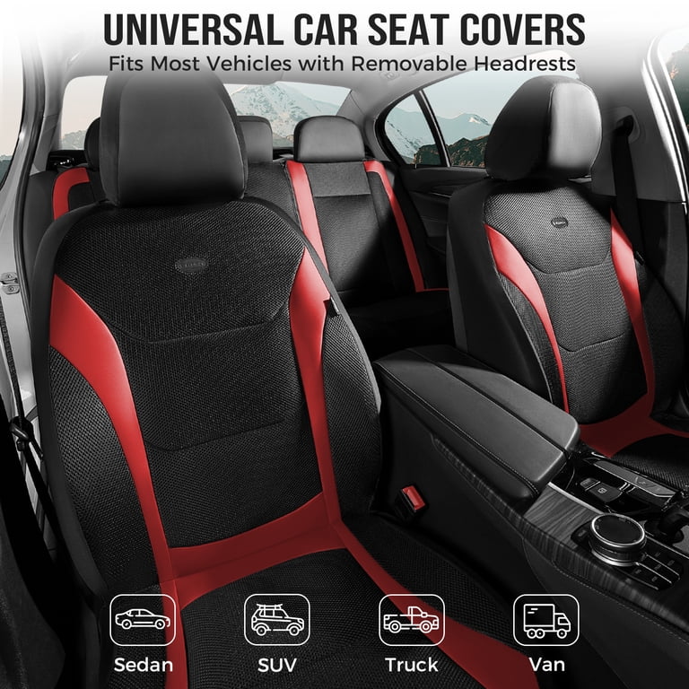 FLORICH Leather Mesh Full Set Seat Covers, Black & Red photo 2