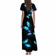 thumbnail image 5 of vigerkar Beach Dresses for Women,2025 Summer Trendy Elegant Wrap V Neck Floral Boho Dress,Flowy Ruched Hawaiian Maxi Dress Dark Blue, XXL, 5 of 7
