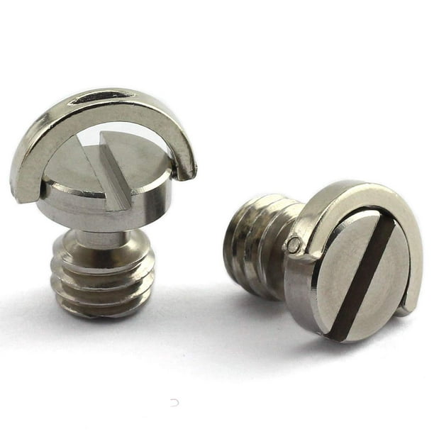 Tornillo de fijación de cámara con anillo en D de 1/4"-20, paquete de 2 tornillos de montaje de placa de liberación rápida con eje D de 10 mm de longitud (acero inoxidable)