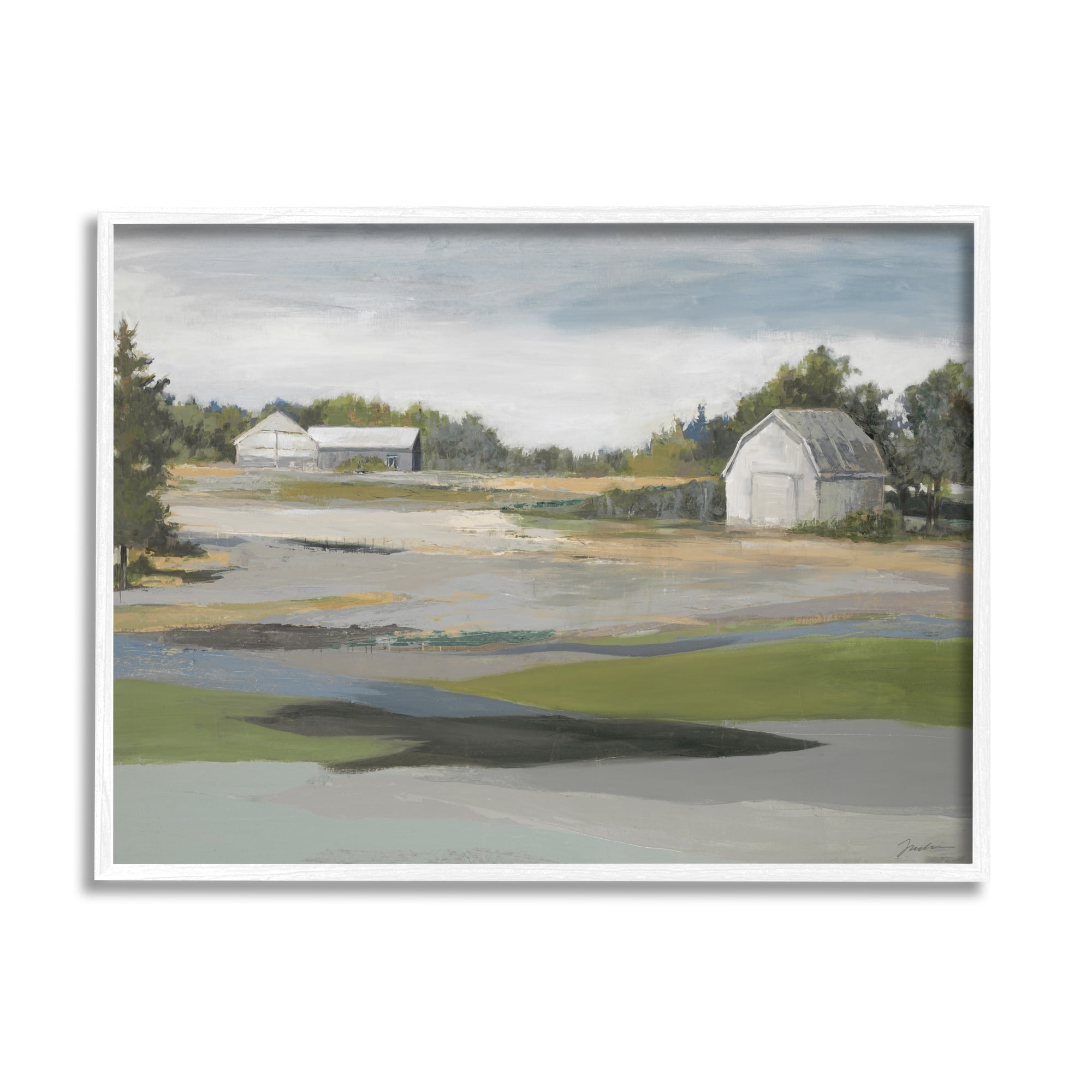 Stupell Industries Rural Farmland Vast Country Barn Agricultural Field Painting White Framed Art Print Wall Art, Design by Liz Jardine