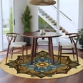 thumbnail image 5 of Abstract Floral Round Rug 5ft Washable Circle Kitchen Rugs Non Slip Yellow Brown Flowers Pattern Large Area Rug Indoor Floor Carpet for Bedroom Living Room Home Office Dining Room Nursery, 5 of 8