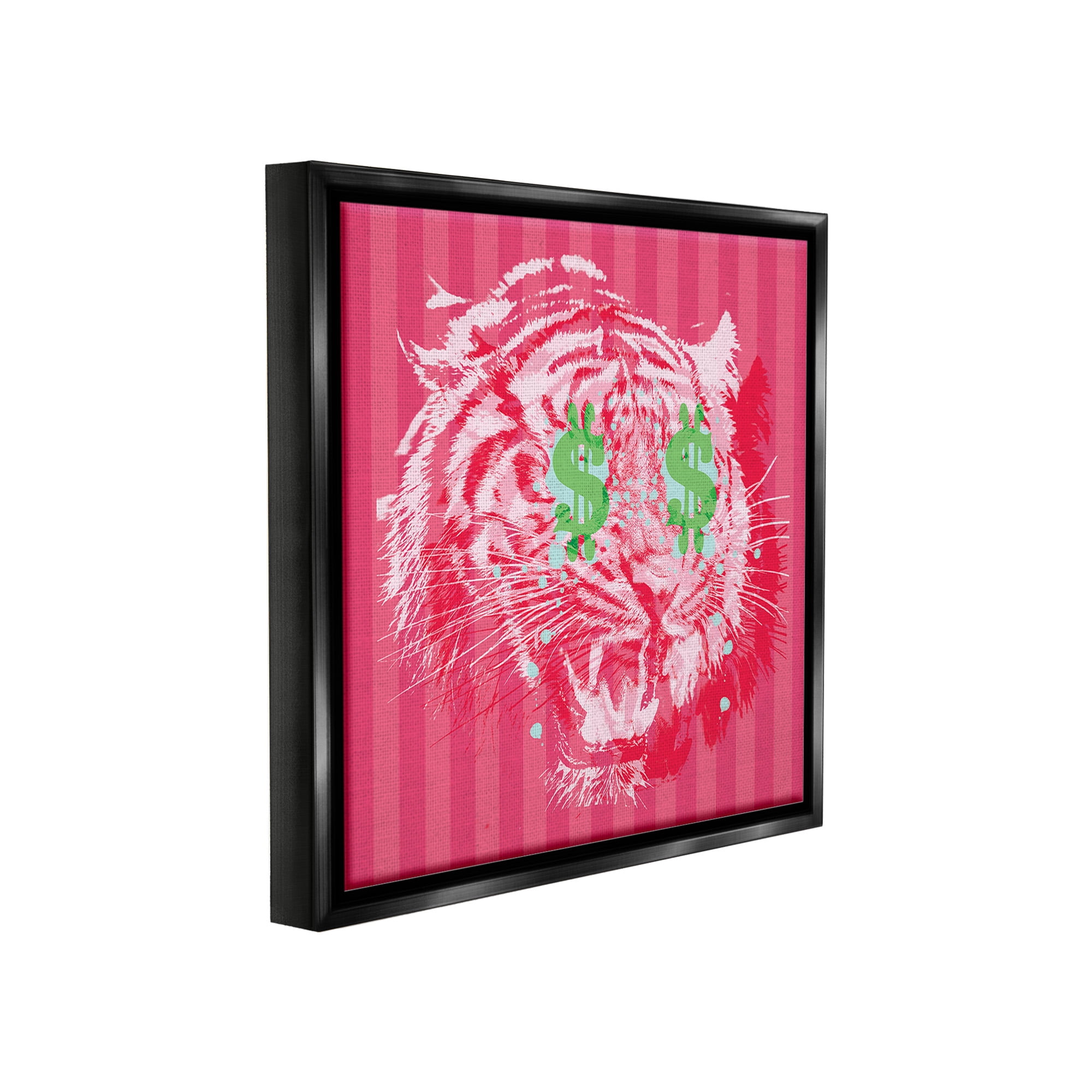 Stupell Industries Tiger with Dollar Symbol Animals & Insects Painting Black Floater Framed Canvas Art Print Wall Art, 18 x 18