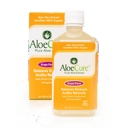AloeCure Pure Aloe Vera Juice for Bouts of Acid Reflux, Heartburn, and IBS Grape, 2 Bottles