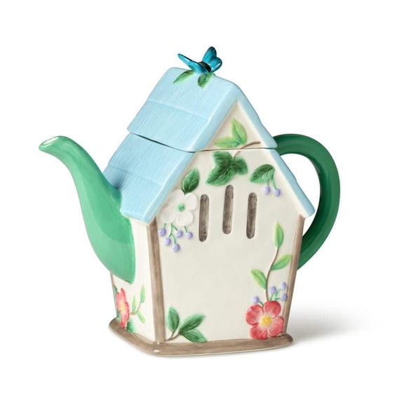 4-Cup Ceramic Flora 3-D Birdhouse Teapot