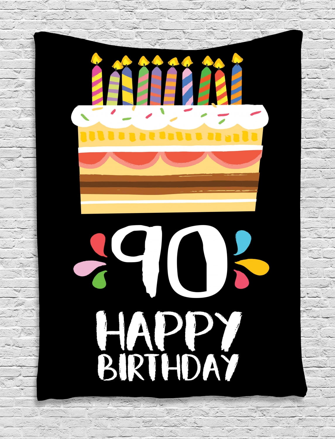 90th Birthday Decorations Tapestry Colorful Party Set Up On Black