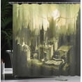 thumbnail image 4 of Ambesonne Grey Shower Curtain, Gothic Dark City Scenery, 69"Wx84"L, Pale Green White, 4 of 5