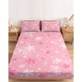 thumbnail image 2 of Twin Sze Fitted Sheet Set - Pink Snowflake Christmas 2 Piece Bedding Sets 16" Deep Pocket Fitted Sheet with 1 Pillowcase, Winter Xmas Snowflake Brushed Microfiber Hotel Luxury Bed Sheets, 2 of 9