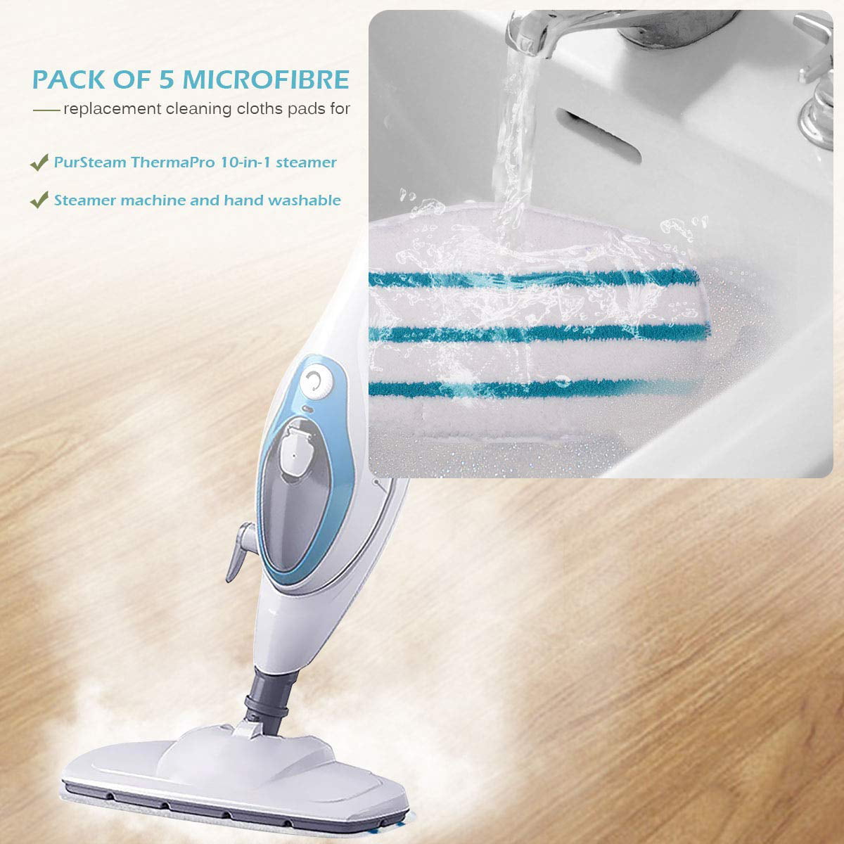 8pcs Fushing 8Pcs Steam Mop Pads Washable Microfiber Cleaning Steamer Replacement Pads for PurSteam ThermaPro 10-in-1 Steam Mop Cleaner 