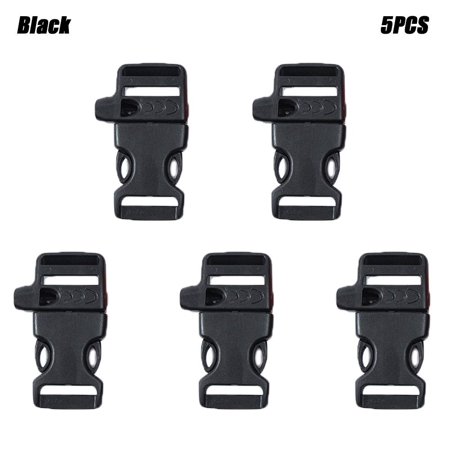 5pcs Plastic Curved Emergency Tool Bag Parts 550 Paracords Paracord Accessories Bracelet Strap Side Release Buckle Survival Whistle Buckles BLACK