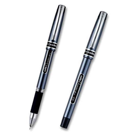 Cello Premium Medium Point Pens with Comfort Grip Control (Genius Blue Ink Gel 2 Pack)