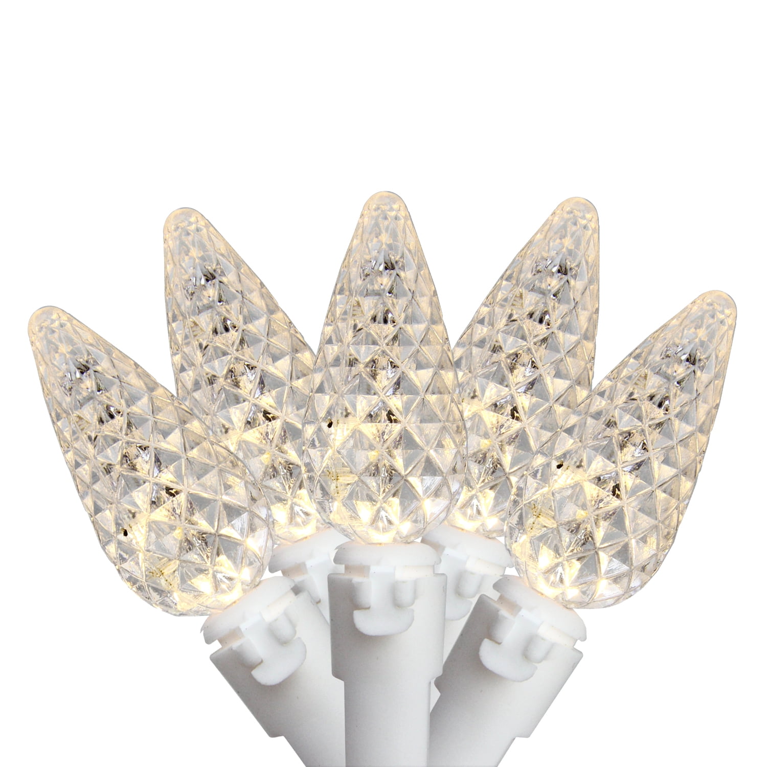 50 Warm White LED Faceted C6 Mini Christmas Lights 16.3 ft White Wire