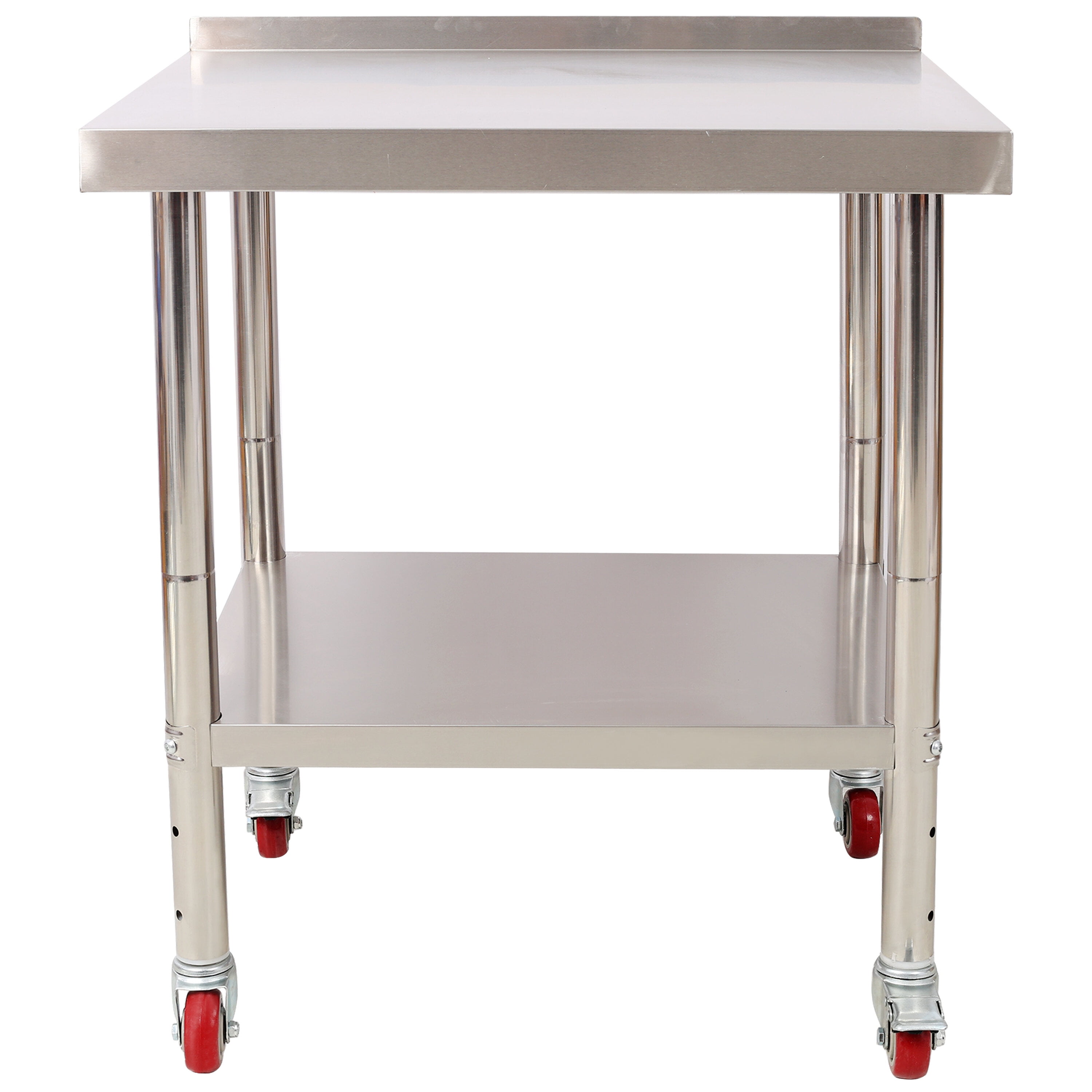 Stainless Steel Prep Table, 30 x 24 x 35-1/2 Inch, 440lbs Load Capacity Heavy Duty Metal Worktable with Backsplash Adjustable Undershelf & 4 Casters, Commercial Workstation for Kitchen Restaurant