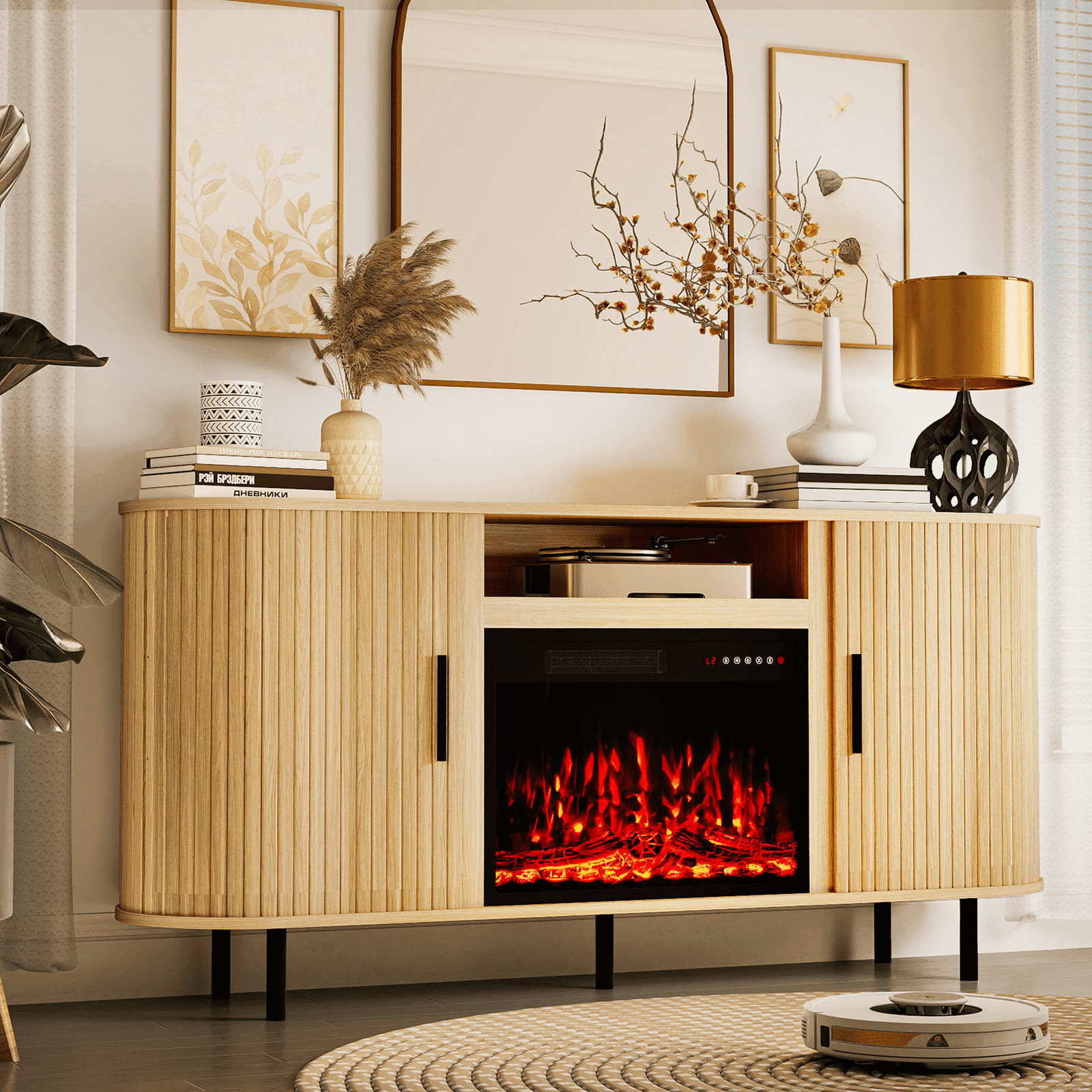 Acme Halden Entertainment Center, Merlot Wood, Glass (TV Stand