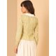 thumbnail image 5 of Allegra K Blusa con estampado de margaritas a cuadros para mujer, blusa con cuello peter pan en contraste frontal con botones Amarillo XS, 5 of 6