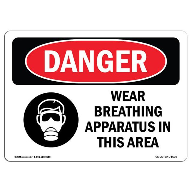 SignMission OS-DS-D-35-L-1608 OSHA Danger Sign - Wear Breathing Apparatus in This Area
