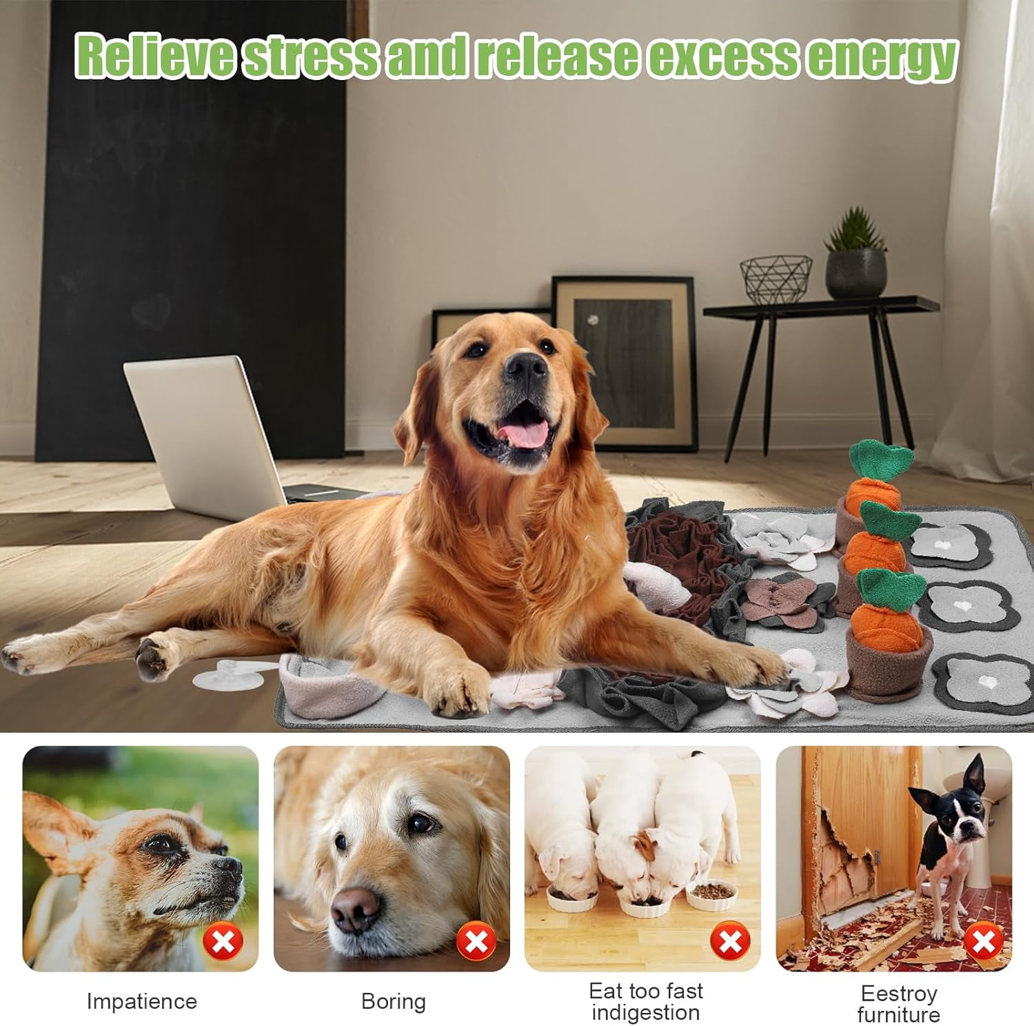 Snuffle Mat for Dogs Large Breed - 32'' X 20'' Washable Durable Sniff Mat for Slow Feeding Training, Enrichment Puzzle Toy for Mental Stimulation & Stress Relief Gray-Black