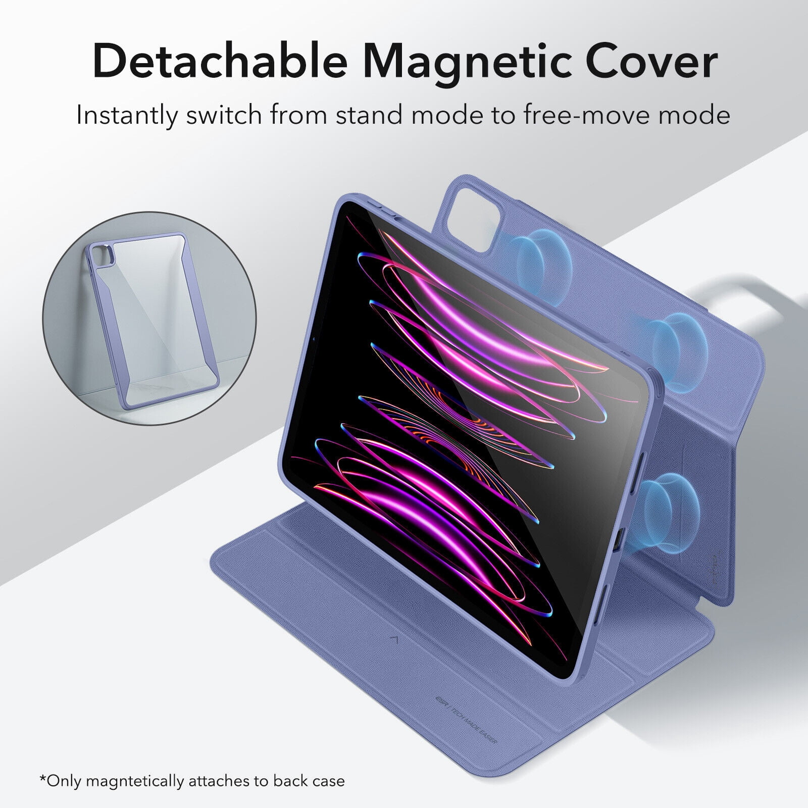 ESR Hybrid Case Compatible with iPad Pro 12.9 Inch (2022/2021), iPad Pro 12.9 Case with Pencil Holder, Detachable Magnetic Cover, Vertical Stand, Rebound 360 Series, Purple