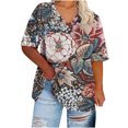 thumbnail image 2 of Summer Plus Size Tops For Women Causal Floral Loose Short Sleeve V-Neck Pullover Blouse T-Shirt Oversized Women Shirts Under $8 Navy XXXXXL, 2 of 4
